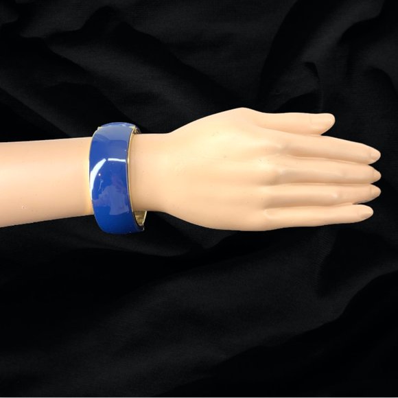 Wrist Cuff, Hinged Cobalt Blue and Gold-Toned, Wide - Picture 1 of 6